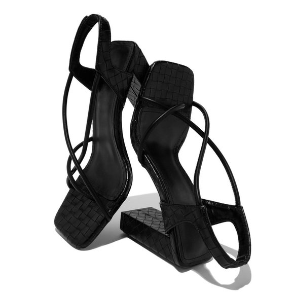 NEW🔥Criss-Cross Woven Open Toe Chunky Heel Sandal - Picture 2 of 4